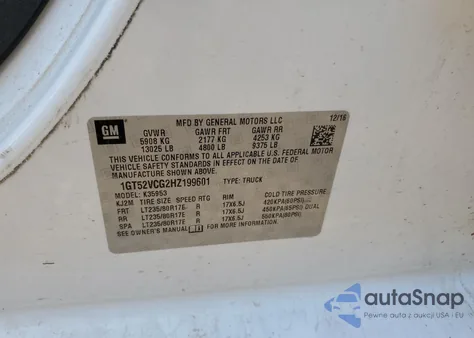 2017 GMC Sierra K3500 z USA, uszkodzony, nr VIN 1GT52VCG2HZ199601